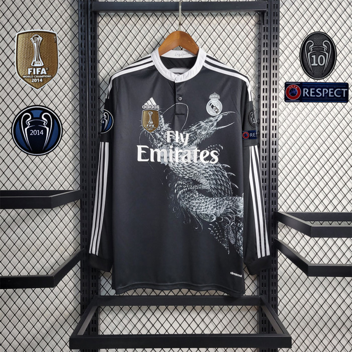 Retro Jersey Long Sleeve 2014-2015 Real Madrid RONALDO 7Third Away Black Soccer Jersey