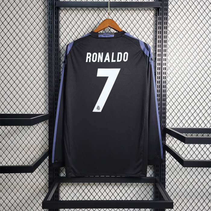 Retro Jersey Long Sleeve 2016-2017 Real Madrid RONALDO 7Third Away Black Soccer Jersey