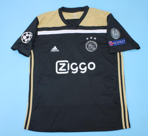 with UEFA Champions League Badge Retro Shirt 2018-2019 Ajax 21 DE JONG Away Black Soccer Jersey