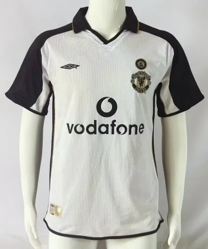 Retro 01-02  Manchester United  away white soccer jersey size S-2XL