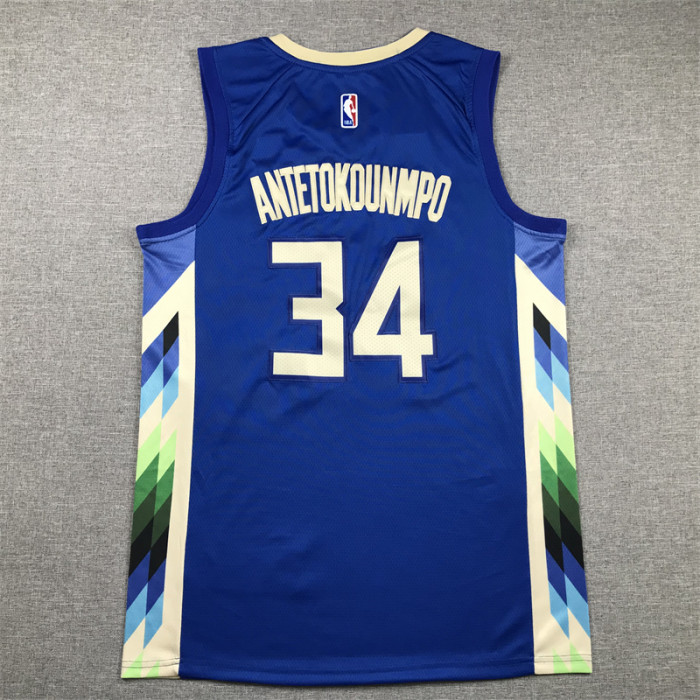 2023 Bucks 34 Blue City Edition NBA Jersey