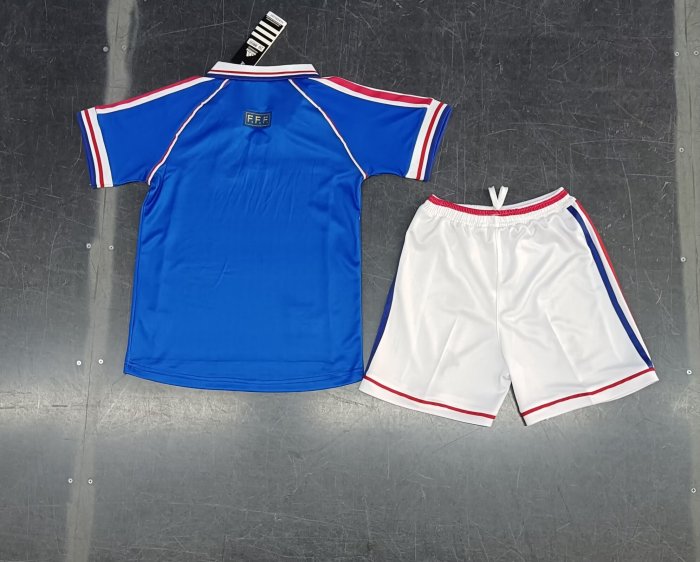 Kids Retro France Home Soccer Uniform 1998