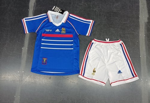 Kids Retro France Home Soccer Uniform 1998