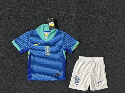 Kids Brazil Away Soccer Uniform 2024 2025