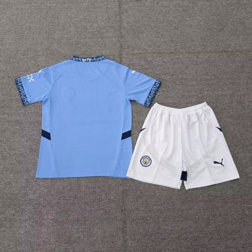 Kids Man City Home Soccer Uniform 2024 2025