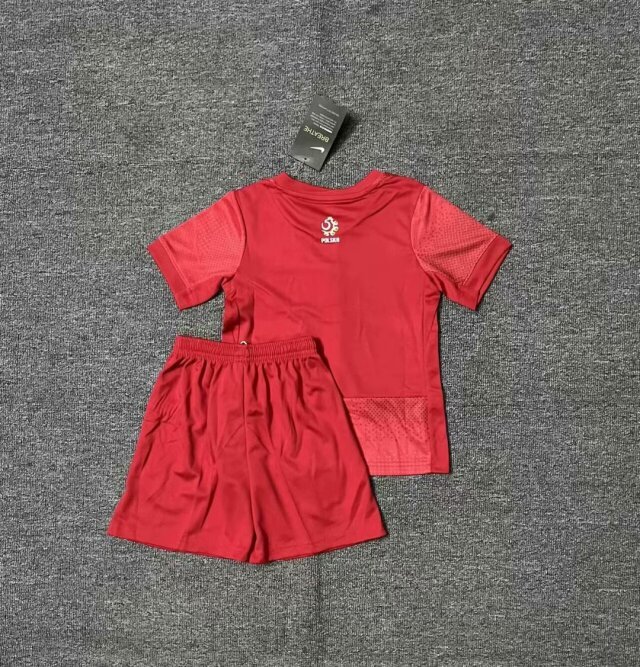 Kids Poland Away Soccer Uniform 2024 2025