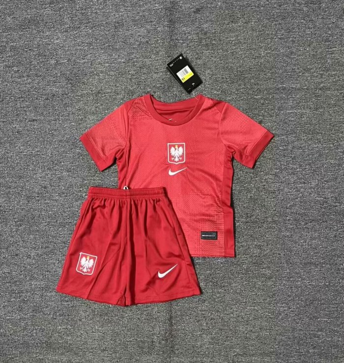 Kids Poland Away Soccer Uniform 2024 2025