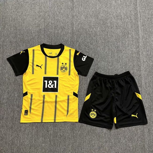 Kids BVB Home Soccer Uniform 2024 2025 Dortmund