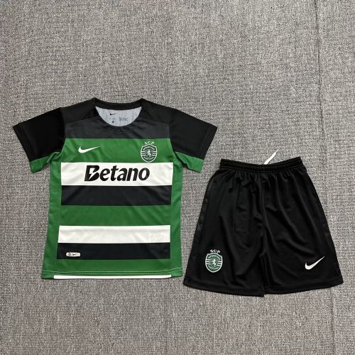 Kids Sporting Lisbon Home Soccer Uniform 2024 2025