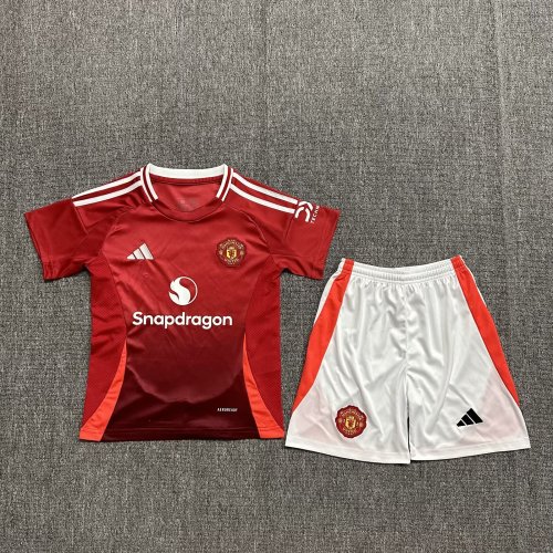 Kids Man United Home Soccer Uniform 2024 2025