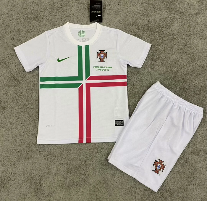 Kids kit Retro 2012 Portugal away white soccer jersey size 16-28