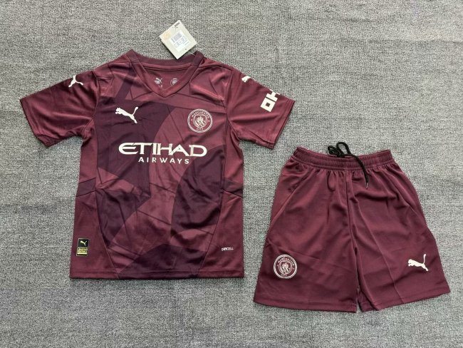 Kids Man City Third Away Soccer Uniform 2024 2025
