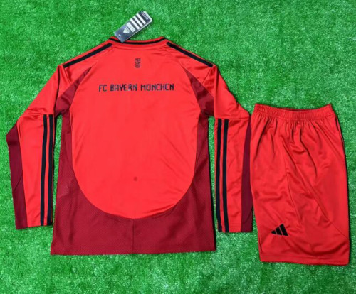 Kids Bayern home soccer uniform 2024 2025 Long sleeve