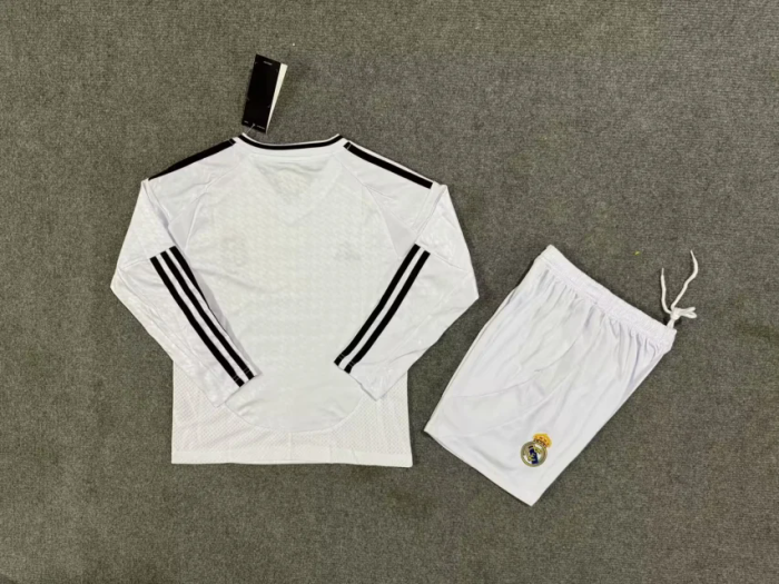 kids kit 24-25 REAL MADRID home long sleeves soccer jersey size 16-28