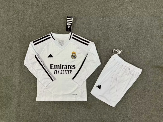 kids kit 24-25 REAL MADRID home long sleeves soccer jersey size 16-28
