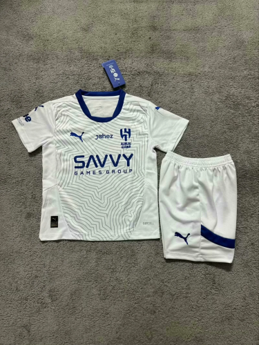 kids kit 24-25 Al Hilal away white soccer jersey