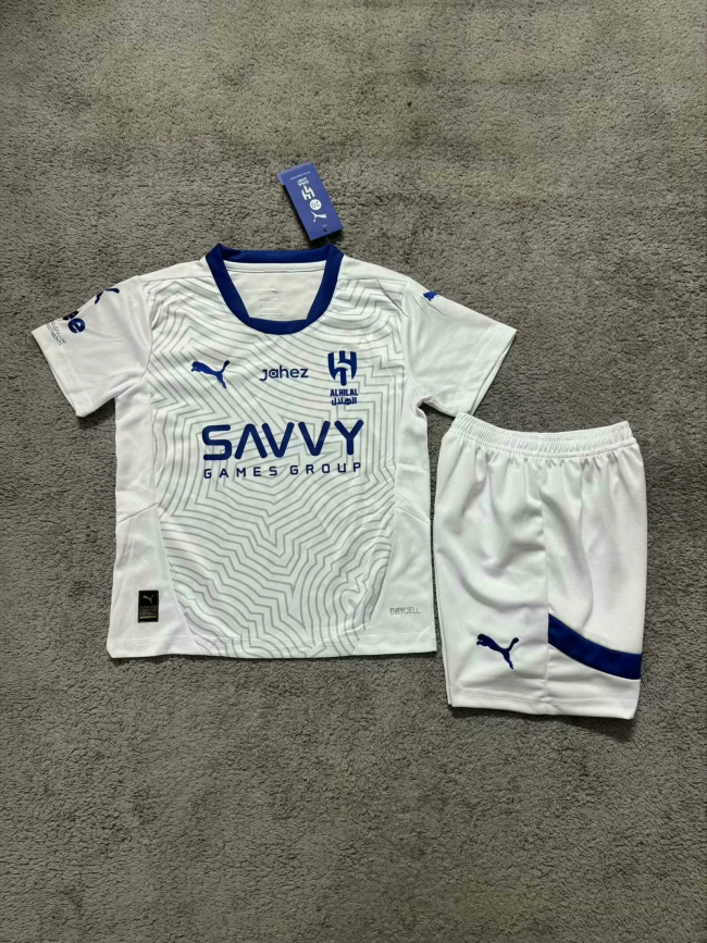 kids kit 24-25 Al Hilal away white soccer jersey