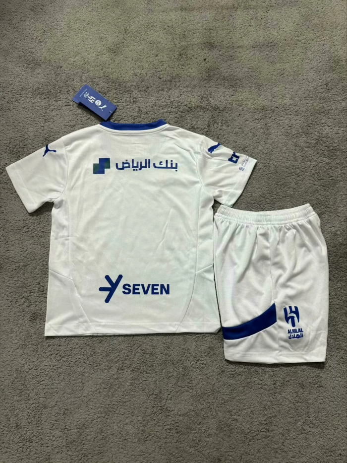 kids kit 24-25 Al Hilal away white soccer jersey