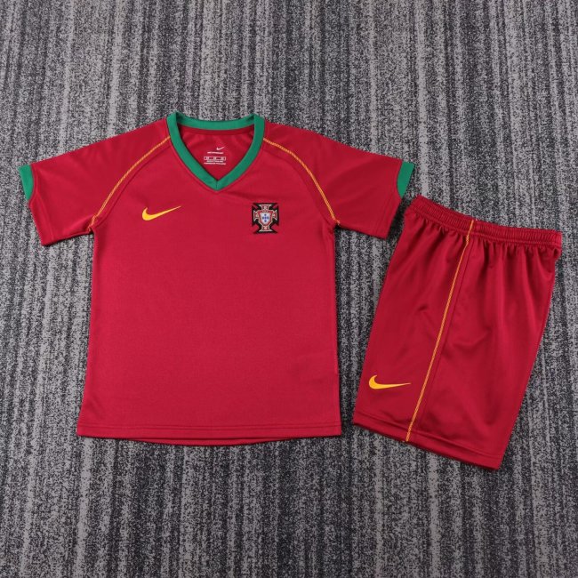 Kids Retro Portugal Home Soccer Uniform 2006 