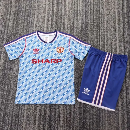 Kids Retro Man United Away Soccer Uniform 1990 1992 