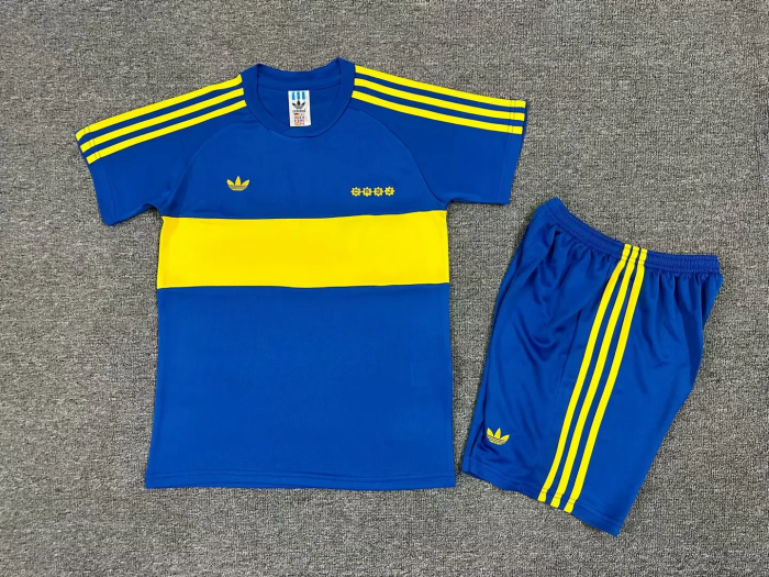 Kids kit Retro 1981 Boca home soccer jersey size 16-28