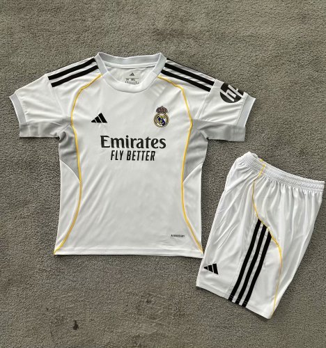 Kids Real Madrid Home Soccer Uniform 2025 2026