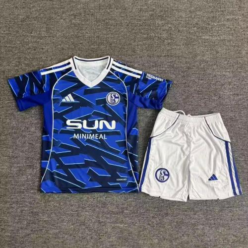 Kids Schalke Home Soccer Uniform 25 26