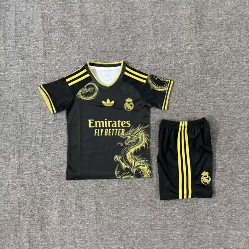 Kids Real Madrid Black Soccer Uniform 2025 2026