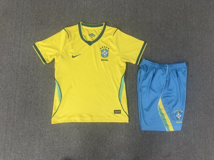 Kids Brazil Home Soccer Uniform 26 27