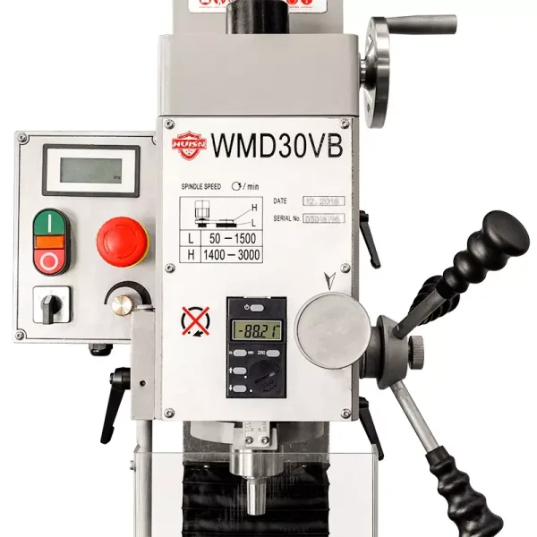 HUISN WMD30VB Column Drilling and Milling Machine Mini Manual Metal Drilling Machine with DRO in Sliver Color