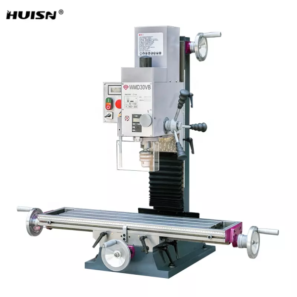 HUISN WMD30VB Column Drilling and Milling Machine Mini Manual Metal Drilling Machine with DRO in Sliver Color