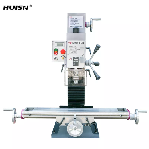 HUISN WMD30VB Column Drilling and Milling Machine Mini Manual Metal Drilling Machine with DRO in Sliver Color