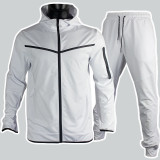Men Sports Wear 2 Piece Hooded Tracksuits Brand Logo Print Fashion Casual Street Coat and Pants Stitching colours Tracksuit
