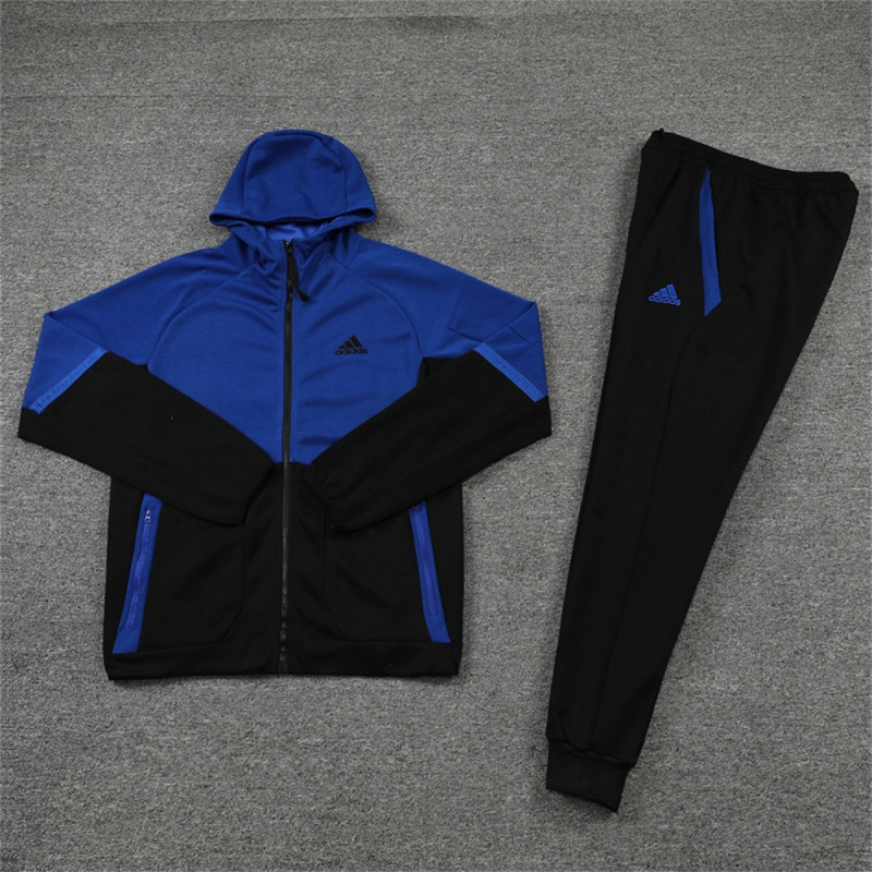 top A quality mens blue and black patchwork hooded tracksuit print Logo sporty wear Hoodie Sweatshirt Casual Fashion Street jacket and  pants