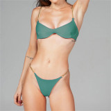 2023 New Design Bikini Two Price Split Solid Color Chain Strap Fashion Nylon Fabric Good Slim Fit Summer Time Beach Girl′ S Swimwear #xcpx0631