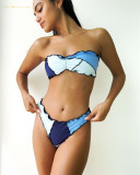 Sexy Women Tube Top Patchwork Contrasting Colors Two-Piece Brown Swimsuit Bikinis Beachwear #xccc0629 Multicolor Swimsuit Wholesale Swimwear Bikini