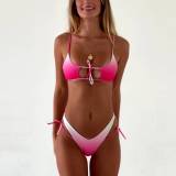 Women two piece sexy bikini swimwear fashion Gradual change color lace-up Hollow out beach bathing suit summer swimsuit qj1425