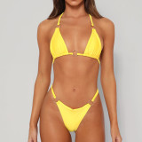 Women two piece sexy bikini swimwear fashion Solid color hardware lace-up Hollow out beach bathing suit summer swimsuit qj1425