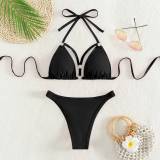 Sexy Women two piece bikini swimwear Solid color multicolor bathing suit beach suit lace-up swimsuit qj1524