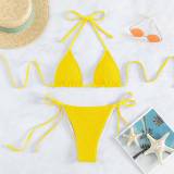 Women two piece sexy bikini multicolor swimwear fashion pure color  lace-up beach suit  swimsuit qj1423