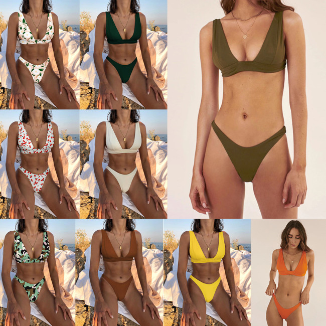 Sexy ladies two-piece swimsuit Multicolor Solid colors and prints Design swimwear summer fashion beach suit qj2025