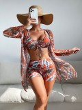 2023 new summer lady three piece sest  bikini overskirt print 19 color swimwear shorts beach suit drawstring swimsuit xckx1134