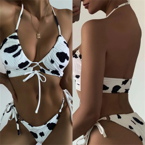 Sexy lace-up Hollow out Bikini Women Two-Piece Swimsuit dairy cow print Swimwear xckx1126 Wholesale summer Bathing Suit