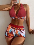 Print stitching solid color Women Two-Piece Bikini Swimsuit High Waist Swimwear xckx1125 Wholesale multicolor Bathing Suit Designer Bikinis