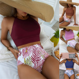 Designer summer Women Two-Piece Bikini Swimsuit High Waist Leaf printing Swimwear xckx1127 Wholesale Bathing Suit