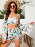 Wholesale Women Summer beachwear 3 piece sets long sleeve swimwear cover-up  shorts bathing suit set swimsuit xckx1139