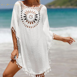 Summer Sandbeach 5 Color Bikini Cover-UPS Stitching Hollowed out Small Tassel Lady Beach Shawls Swimwear Cover-up Stcy0231