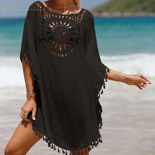 Summer Sandbeach 5 Color Bikini Cover-UPS Stitching Hollowed out Small Tassel Lady Beach Shawls Swimwear Cover-up Stcy0231