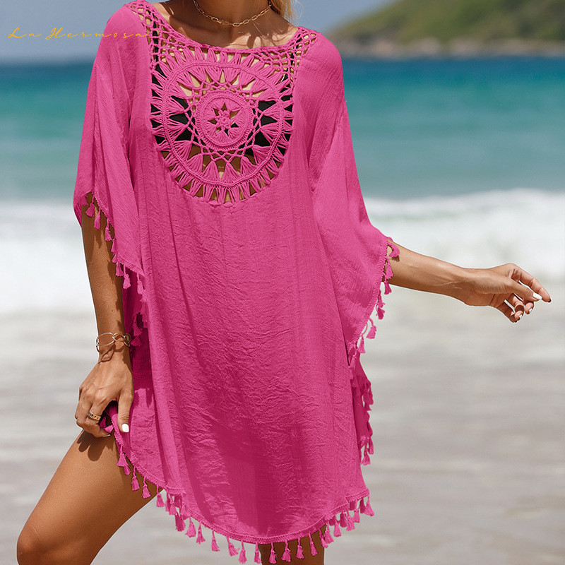 Summer Sandbeach 5 Color Bikini Cover-UPS Stitching Hollowed out Small Tassel Lady Beach Shawls Swimwear Cover-up Stcy0231