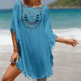 Summer Sandbeach 5 Color Bikini Cover-UPS Stitching Hollowed out Small Tassel Lady Beach Shawls Swimwear Cover-up Stcy0231
